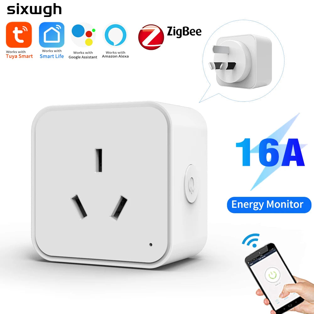 SIXWGH Zigbee Smart Socket AU Plug Adapter Tuya Smart Life App Wireless