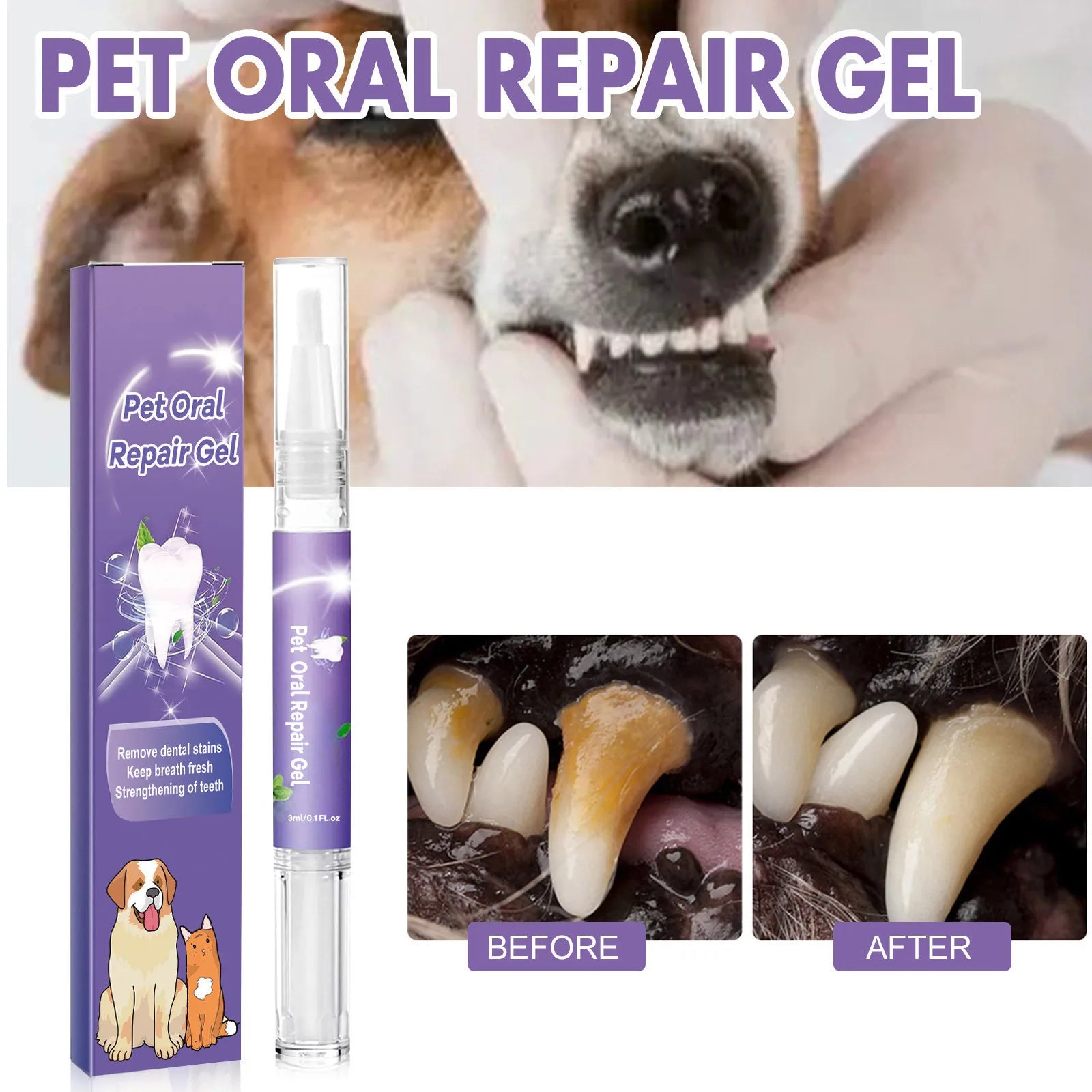 3ml Pet Oral Gel Cleaning Dog Cat Teeth, Bad Breath, For Tartar, No Need To Brush