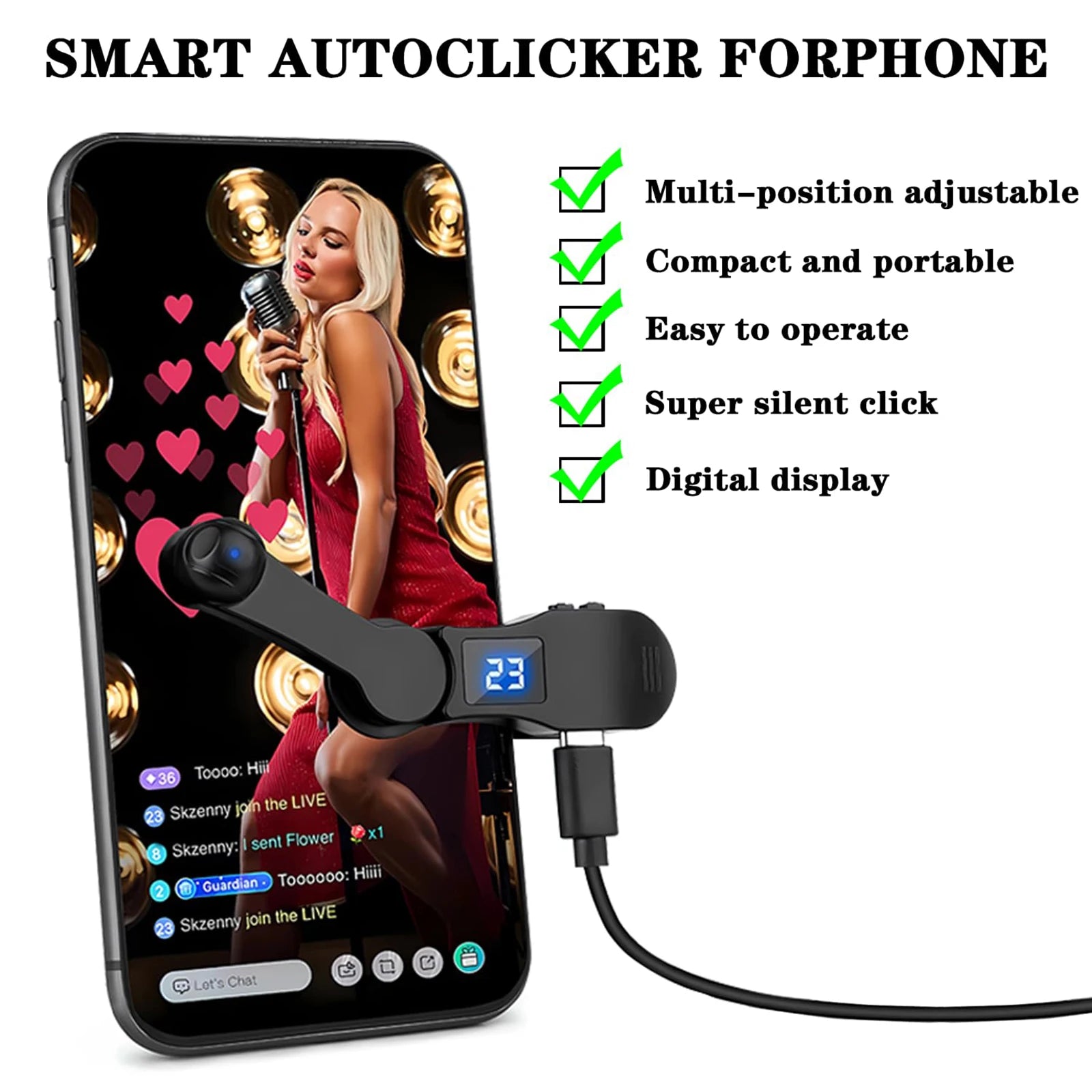 Auto Screen Clicker for Smart Phone Apps Video Live Streaming Gadget USB