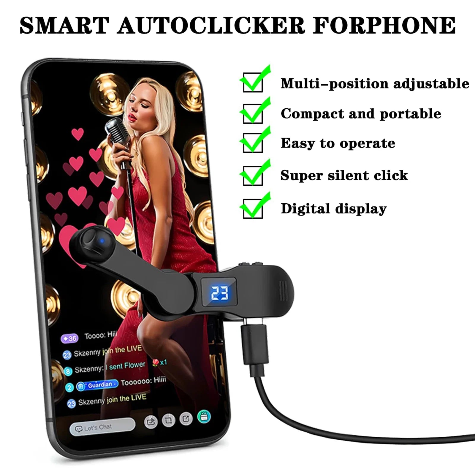 Auto Screen Clicker for Smart Phone Apps Video Live Streaming Gadget USB