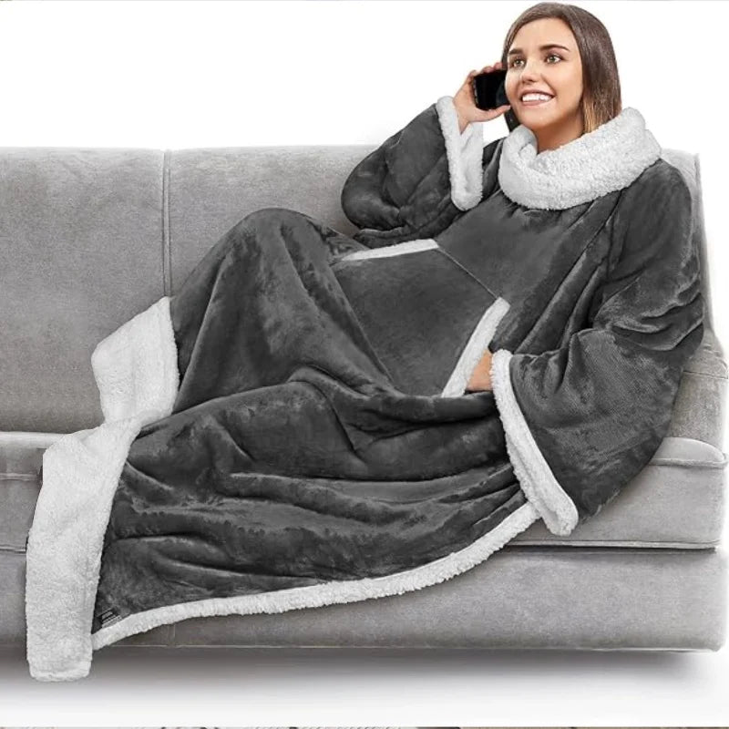 Home Wearable Adult Blanket Large Pocket Multifunctional Lazy Sleeve