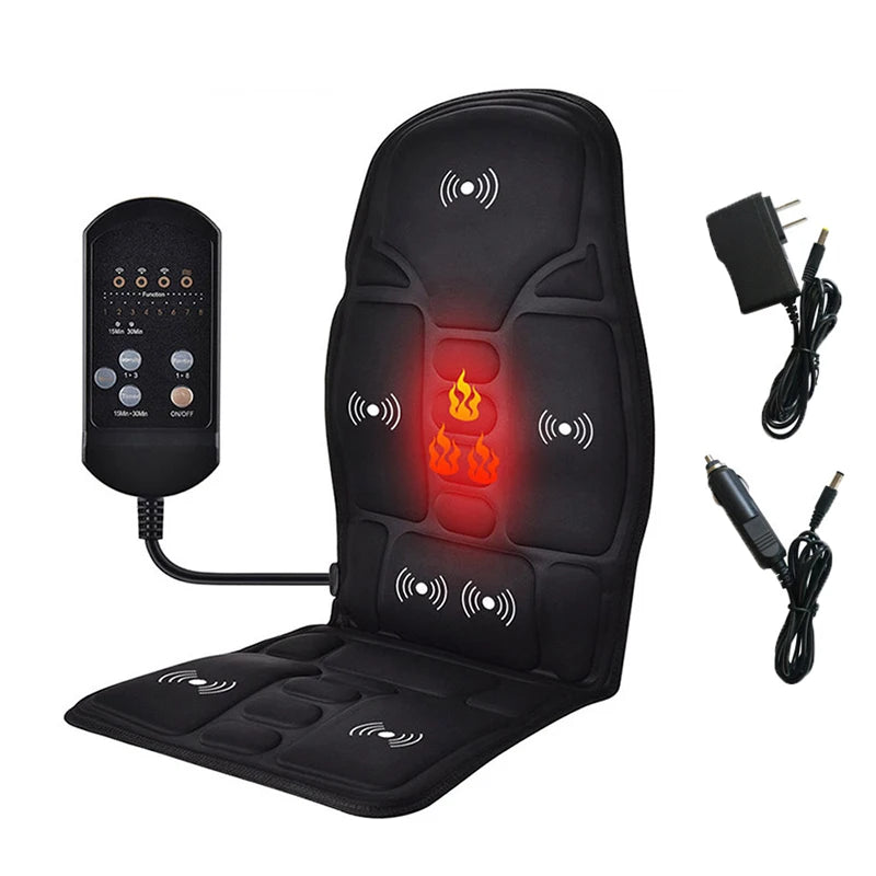 Electric Back Massager Heating Vibrating Full Body Cushion Lumbar Shoulder Pain