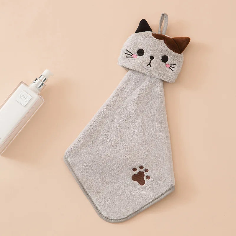 Cute Cat Kitchen Cleaning Towel Hanging Hand Towels Absorbent  Dishcloths Coral