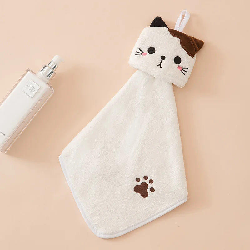 Cute Cat Kitchen Cleaning Towel Hanging Hand Towels Absorbent  Dishcloths Coral