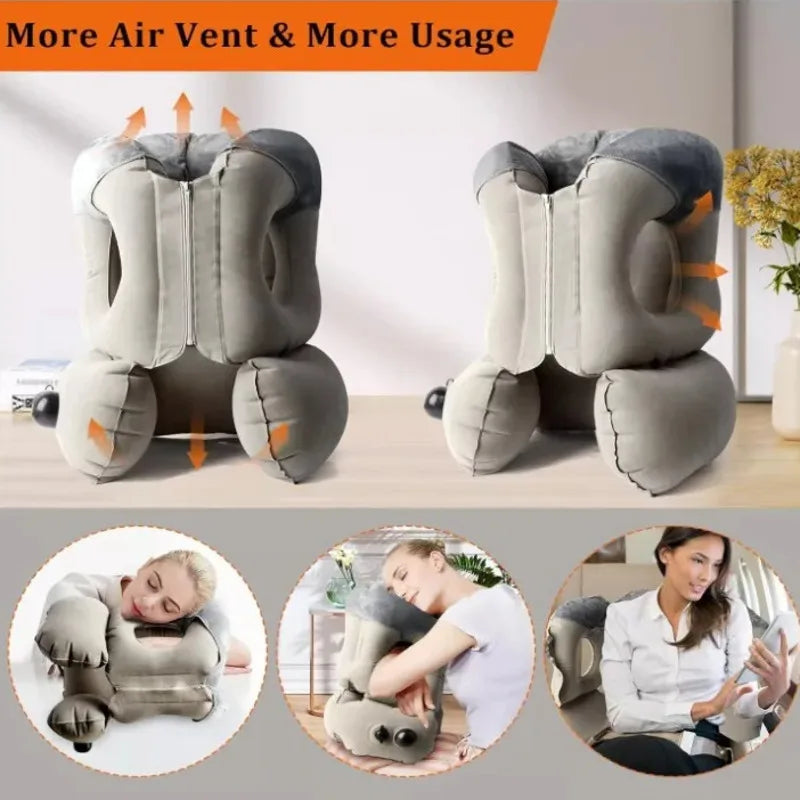 Inflatable Travel Pillow with Soft Slipcover Airplane Sleep Comfort Support Neck