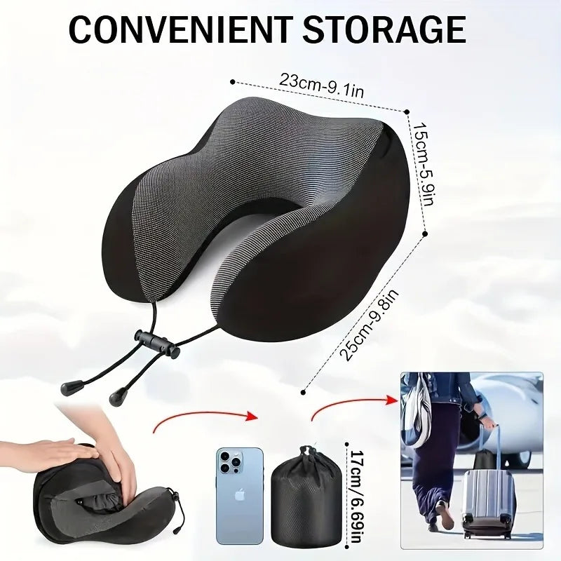 Memory Foam Hooded U-Shaped Travel Pillow with Detachable Cover Portable