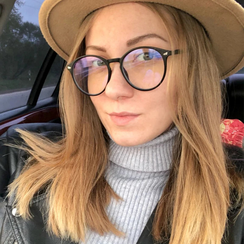 Blue Light Blocking Glasses, Vintage Round Full Frame with Metal Rivet Details