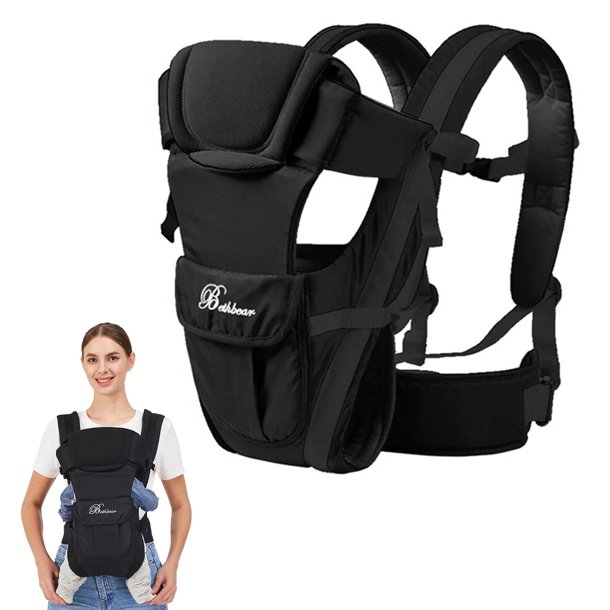 Baby Sling Carrier, 4-in-1 Ergonomic Baby Backpack Carrier, Easily Adjustable Baby