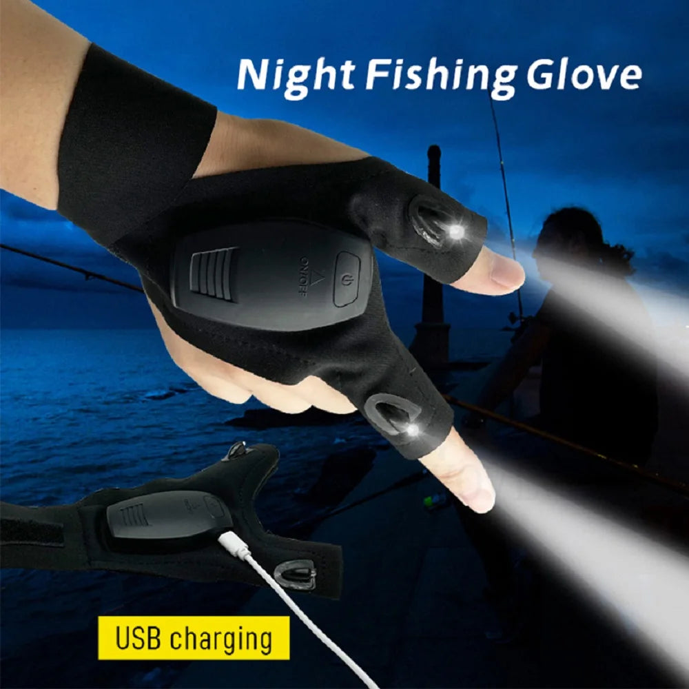 Rechargeable Led Flashlight Glove Gadgets Tools for Fishing Camping Repair