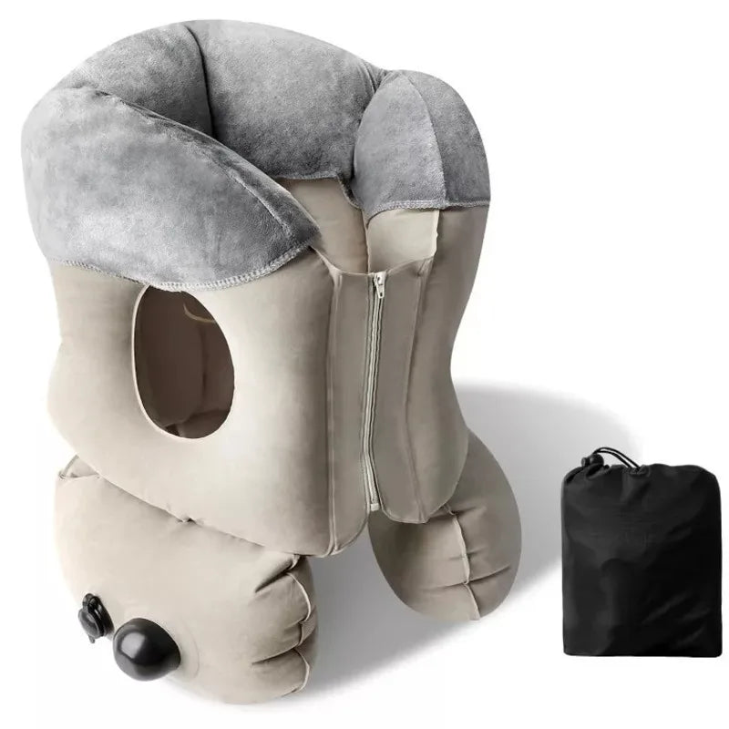 Inflatable Travel Pillow with Soft Slipcover Airplane Sleep Comfort Support Neck