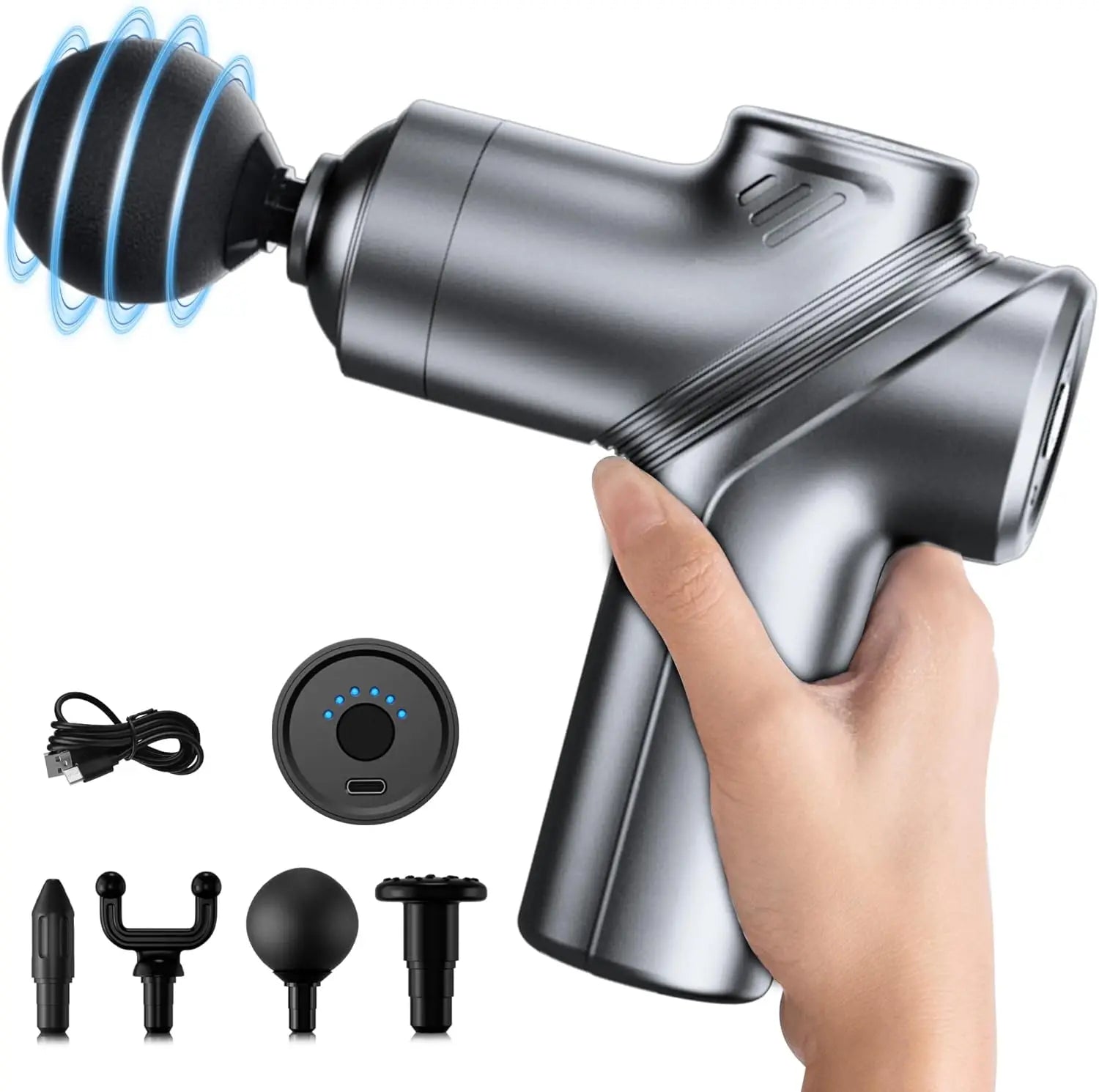 Massage Gun Silent Brushless Motor Portable Massager with 4 Interchangeable