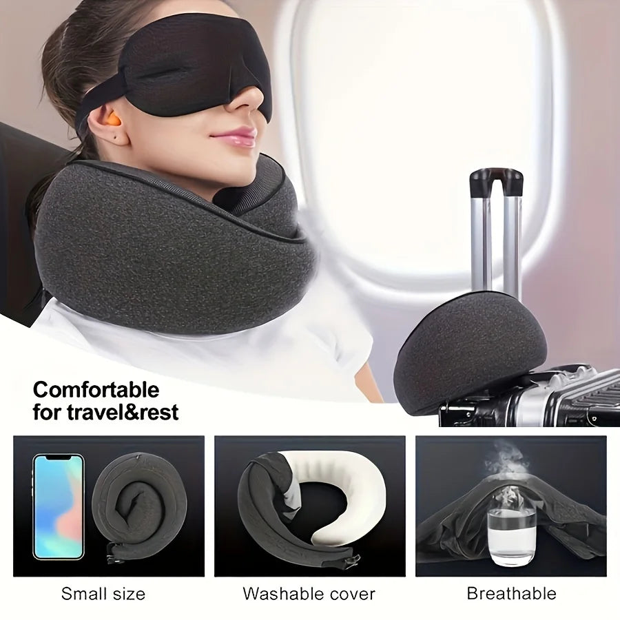 1 comfy memory foam travel pillow with breathable sleeve, machine washable