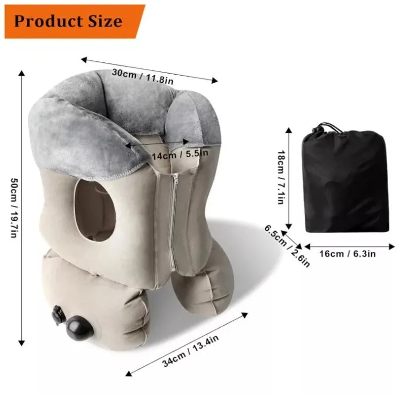 Inflatable Travel Pillow with Soft Slipcover Airplane Sleep Comfort Support Neck