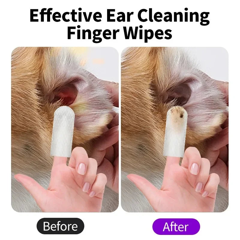 Pet cleaning products  Ear cleaning wipes  Ear care fingertips  Ear mite removal