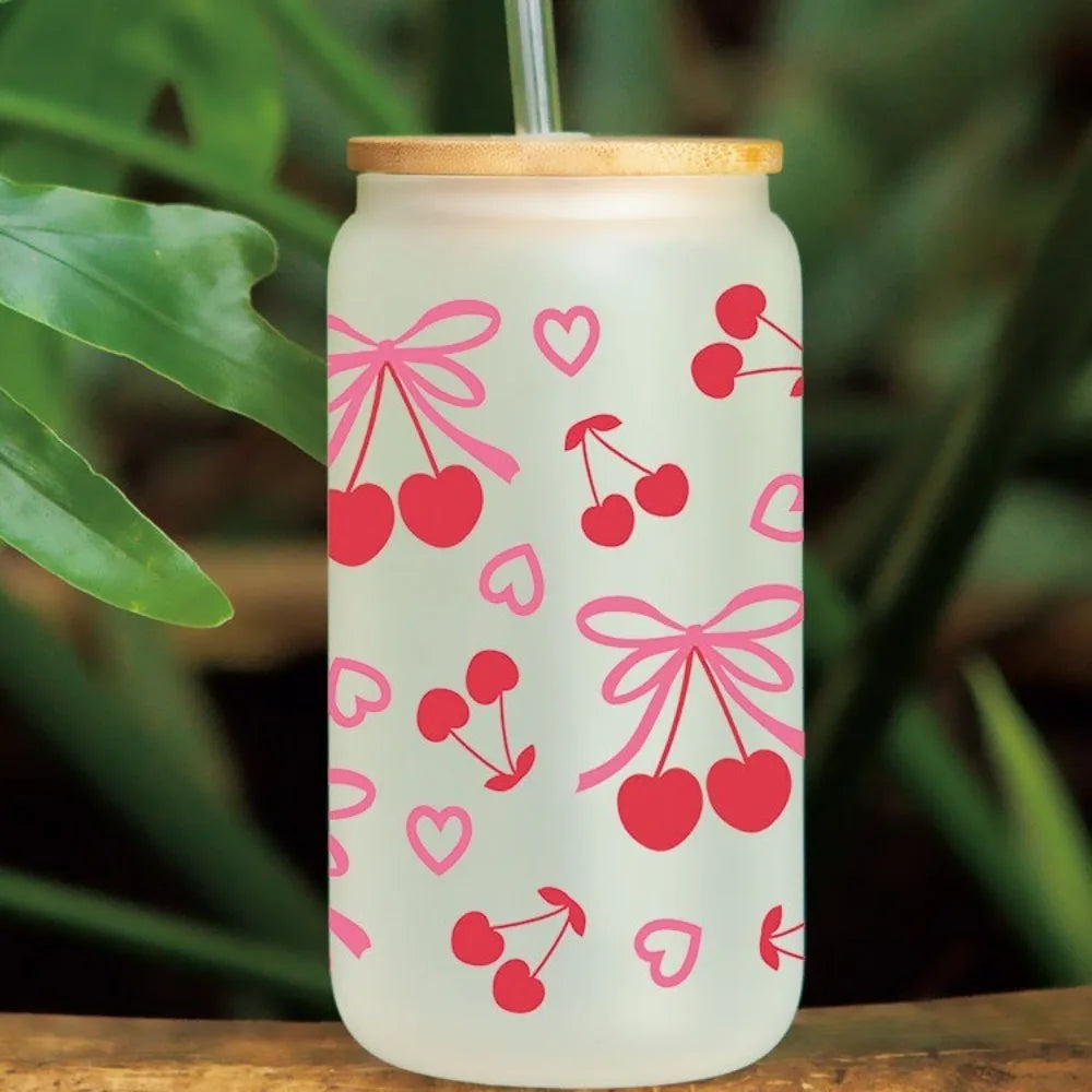 UV DTF Wrap Transfer Pink Bow Sticker Water Bottles Sticker For 16Oz Glass Cup