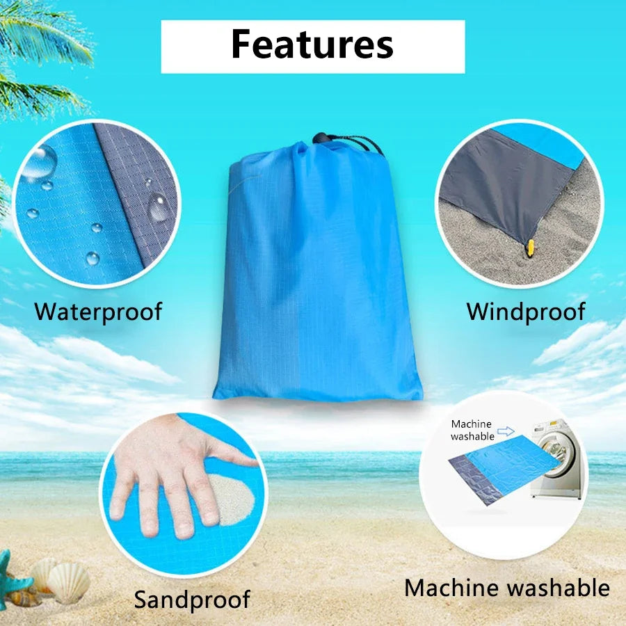 Portable Beach Blanket 200*210cm Sandproof Beach Mat Waterproof Quick