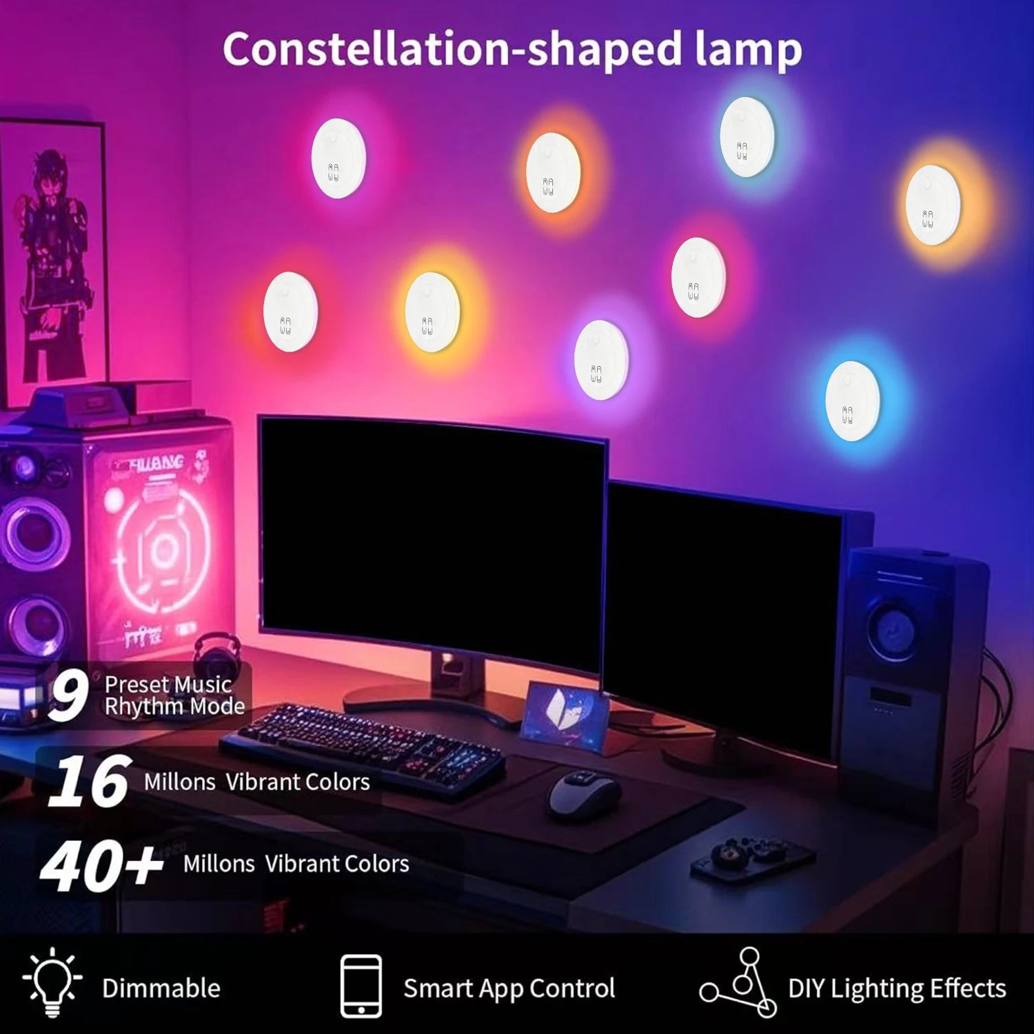 Smart LED Wall  Light, APP Control, Dynamic RGBIC Light with Music Sync