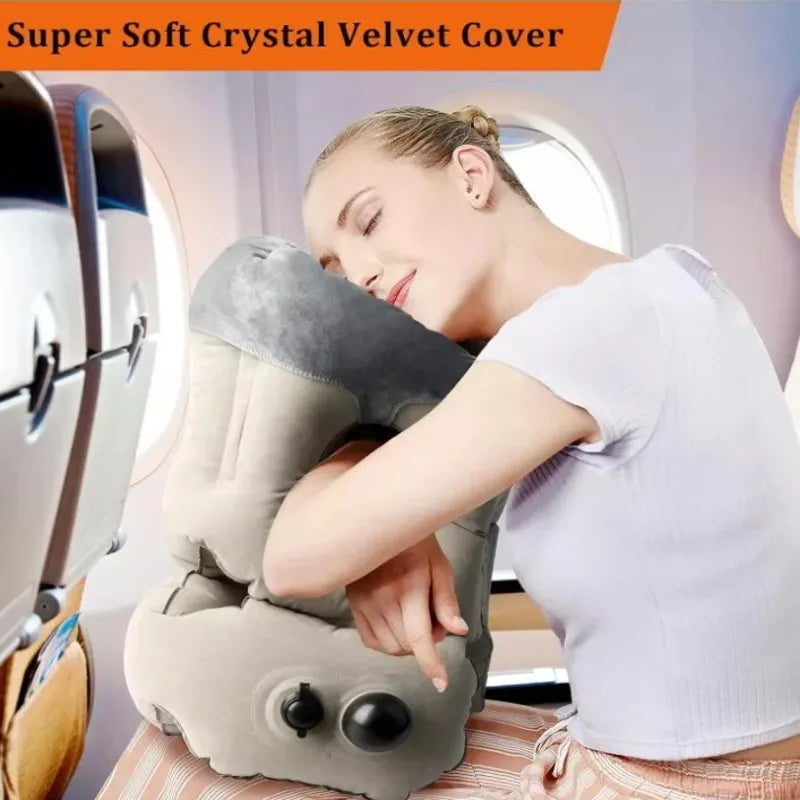 Inflatable Travel Pillow with Soft Slipcover Airplane Sleep Comfort Support Neck