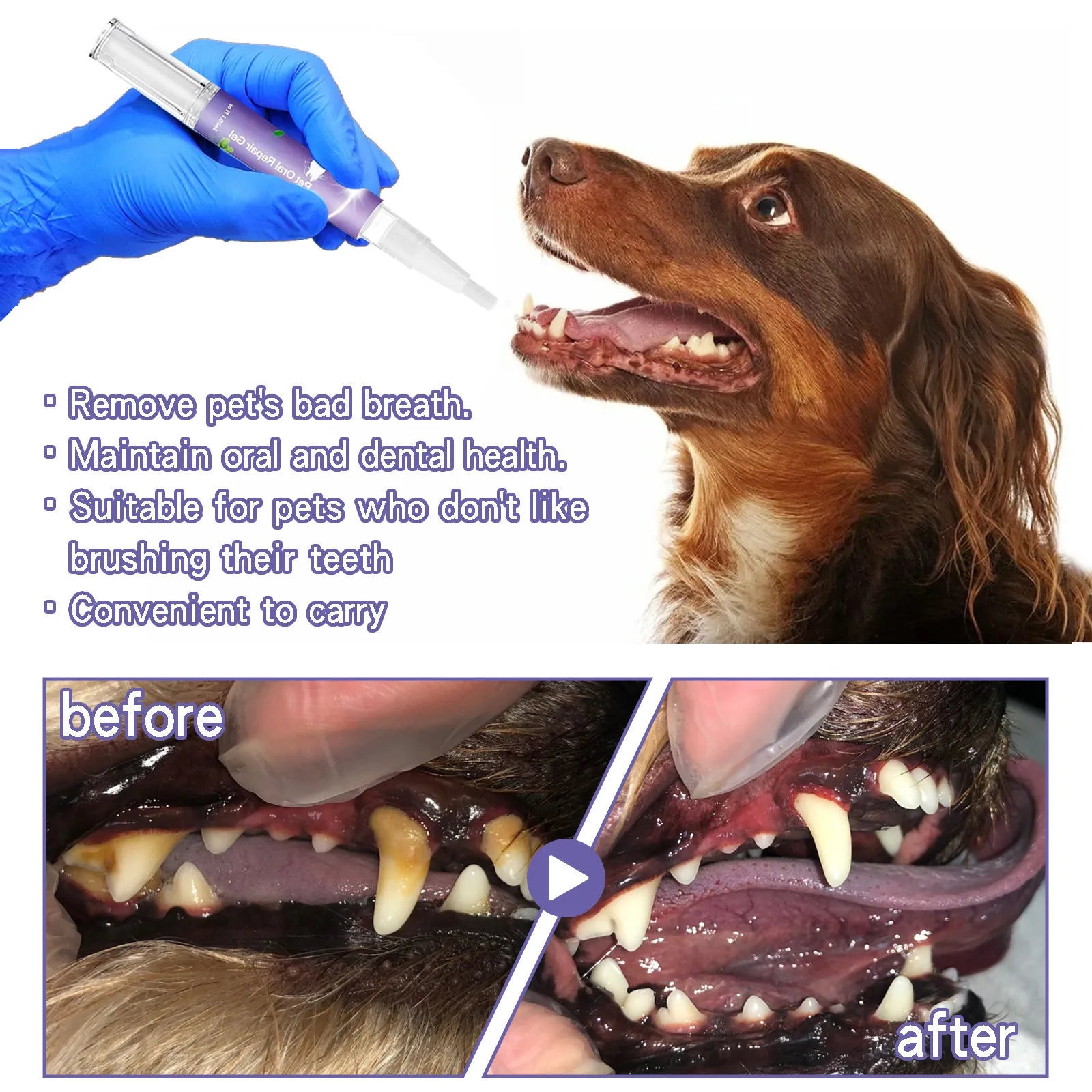 3ml Pet Oral Gel Cleaning Dog Cat Teeth, Bad Breath, For Tartar, No Need To Brush