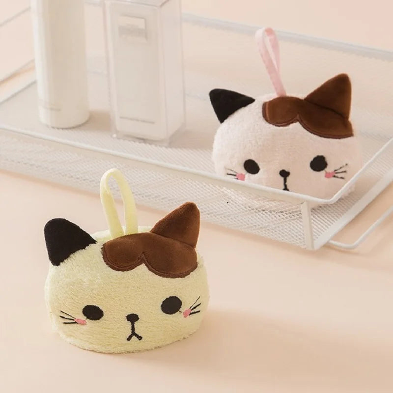 Cute Cat Kitchen Cleaning Towel Hanging Hand Towels Absorbent  Dishcloths Coral