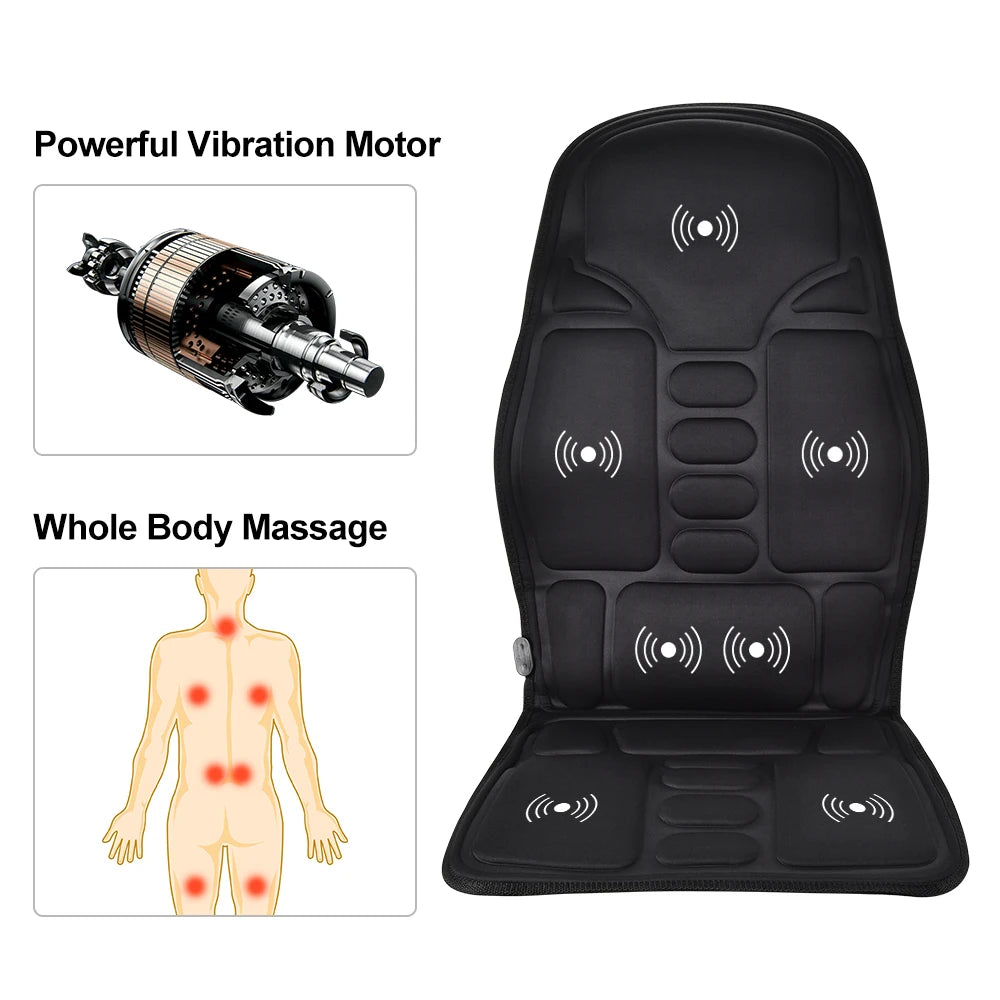 Electric Back Massager Heating Vibrating Full Body Cushion Lumbar Shoulder Pain
