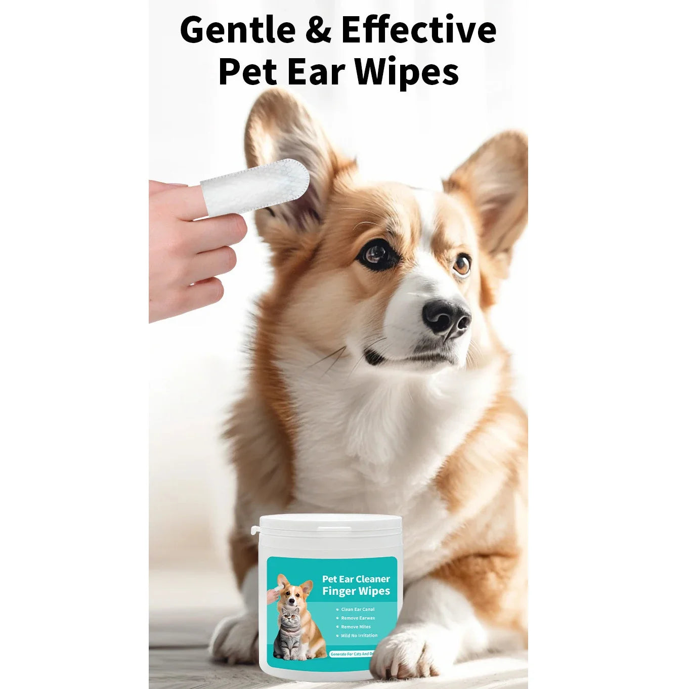 Pet cleaning products  Ear cleaning wipes  Ear care fingertips  Ear mite removal