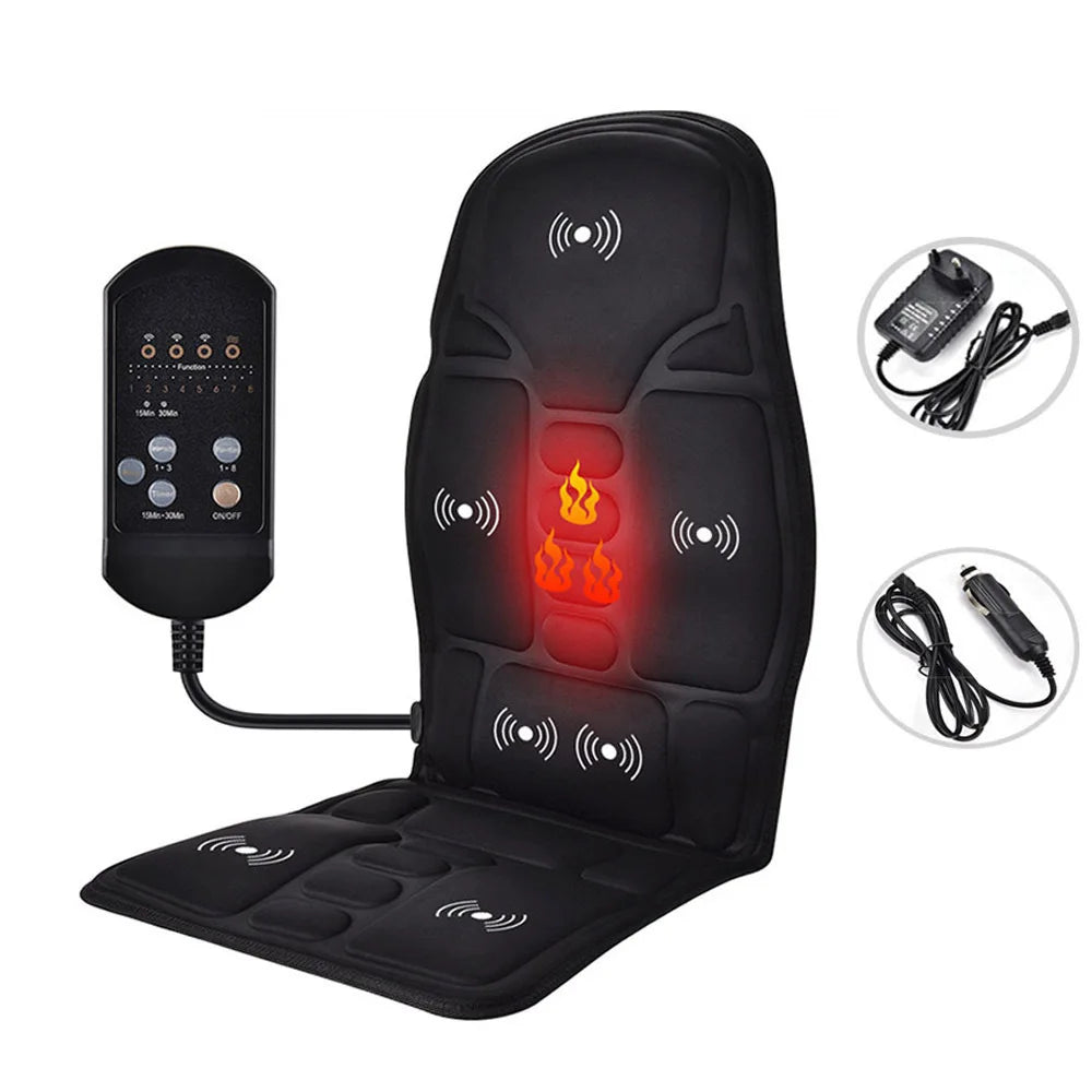 Electric Back Massager Heating Vibrating Full Body Cushion Lumbar Shoulder Pain