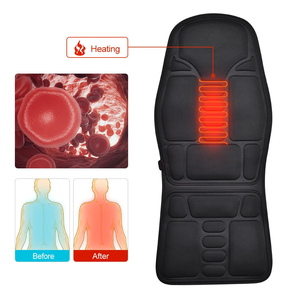 Electric Back Massager Heating Vibrating Full Body Cushion Lumbar Shoulder Pain