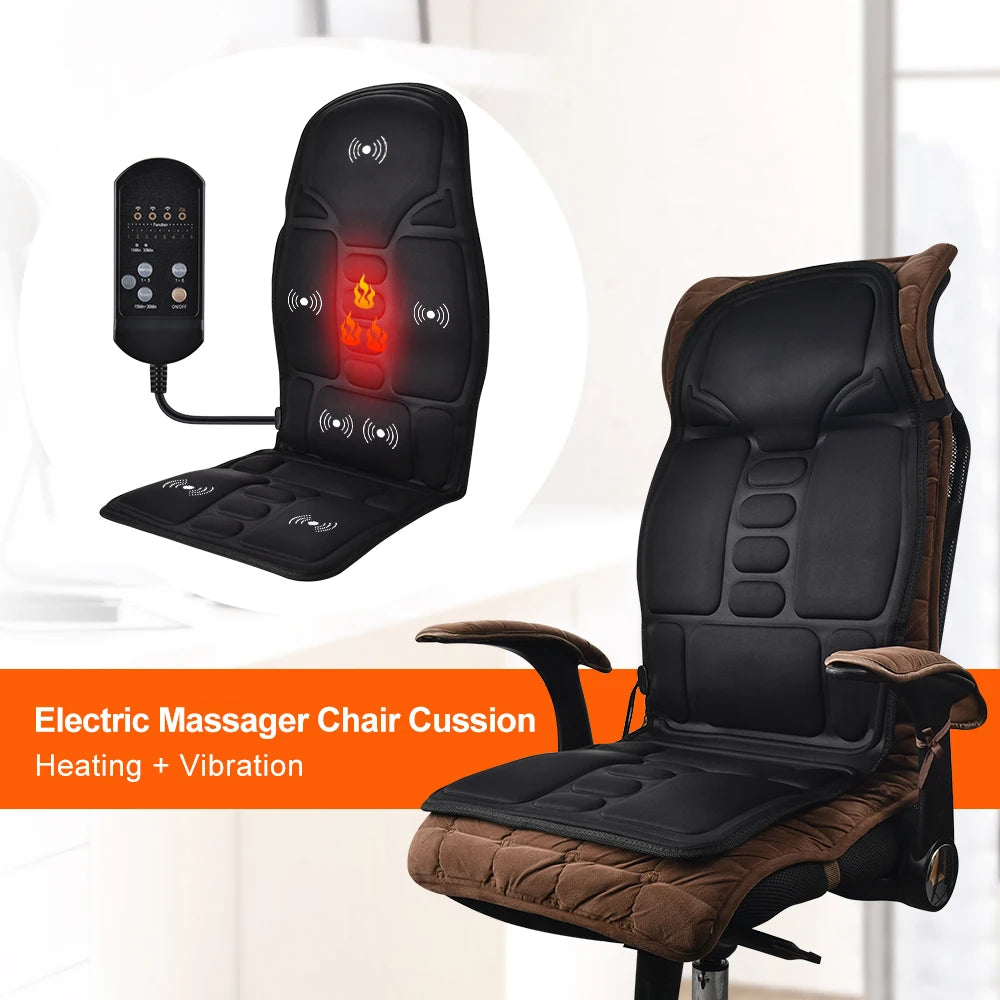 Electric Back Massager Heating Vibrating Full Body Cushion Lumbar Shoulder Pain