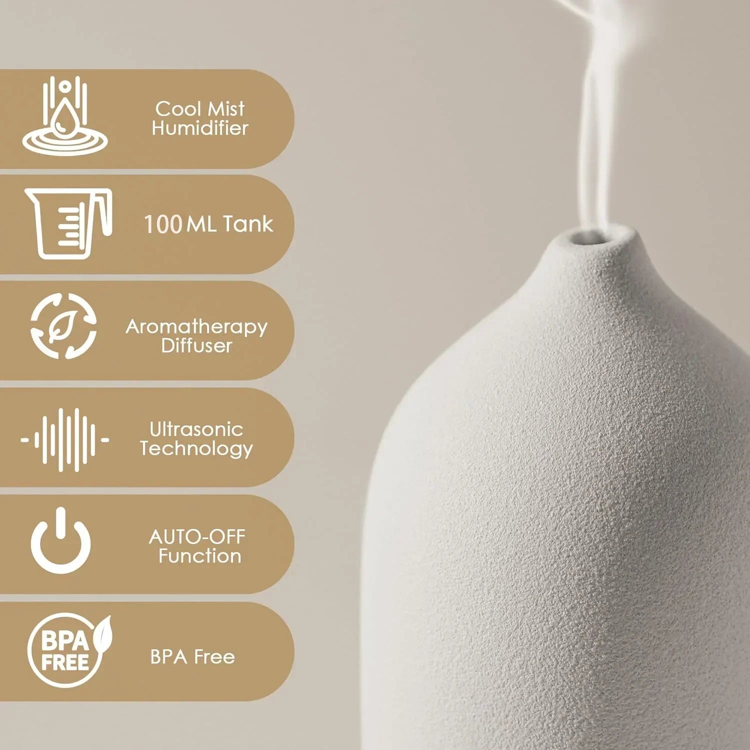 Essential Oil Diffuser 100ml Ceramic Ultrasonic Aroma  Diffuser Humidifier