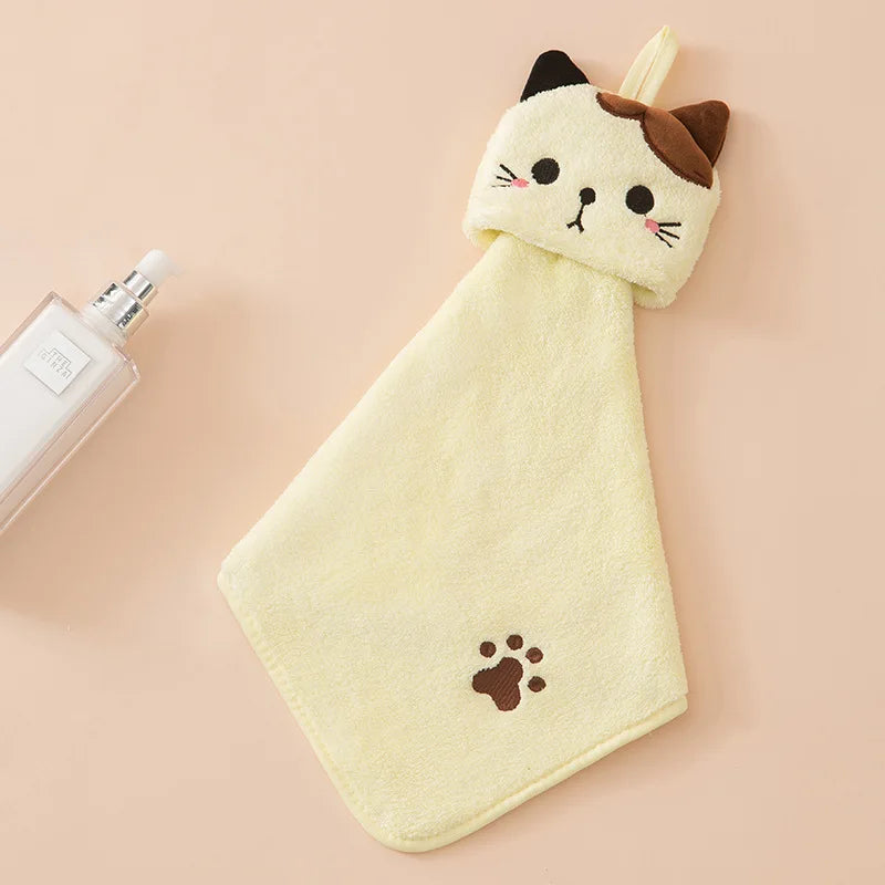 Cute Cat Kitchen Cleaning Towel Hanging Hand Towels Absorbent  Dishcloths Coral