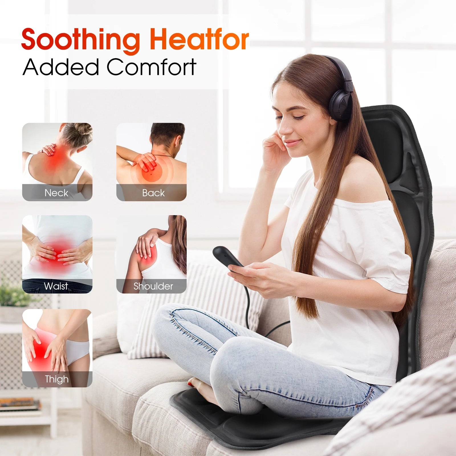 Electric Back Massager Heating Vibrating Full Body Cushion Lumbar Shoulder Pain