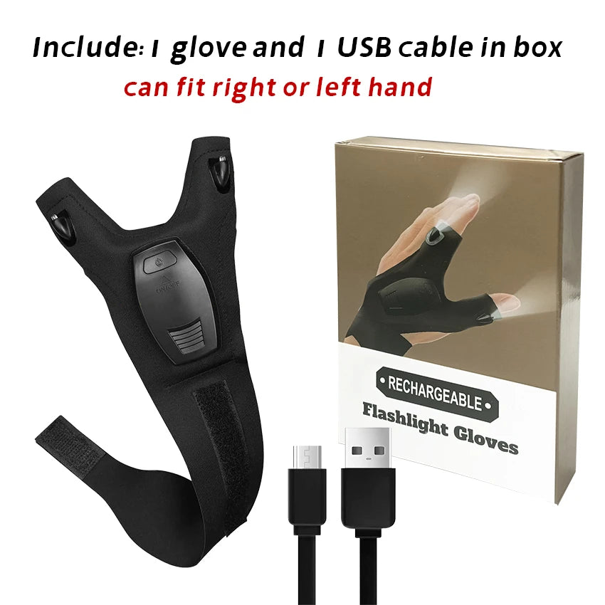 Rechargeable Led Flashlight Glove Gadgets Tools for Fishing Camping Repair
