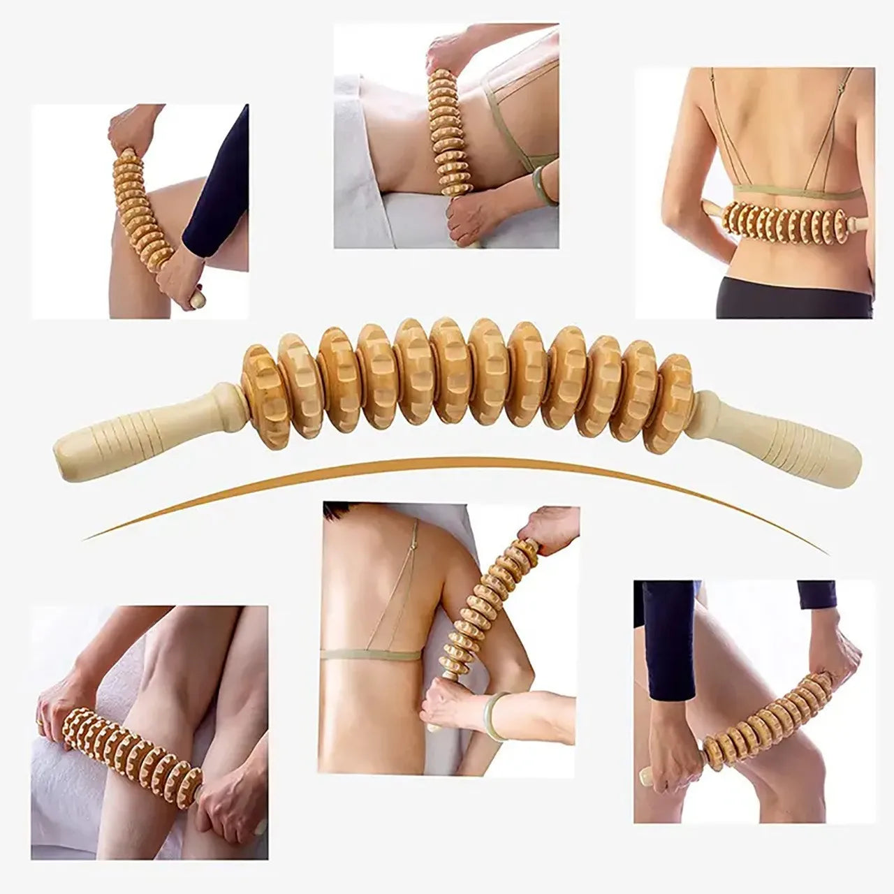 Body Fascia Massager Anti-slip Handle Wood Grooved Gear Arms Legs Thighs