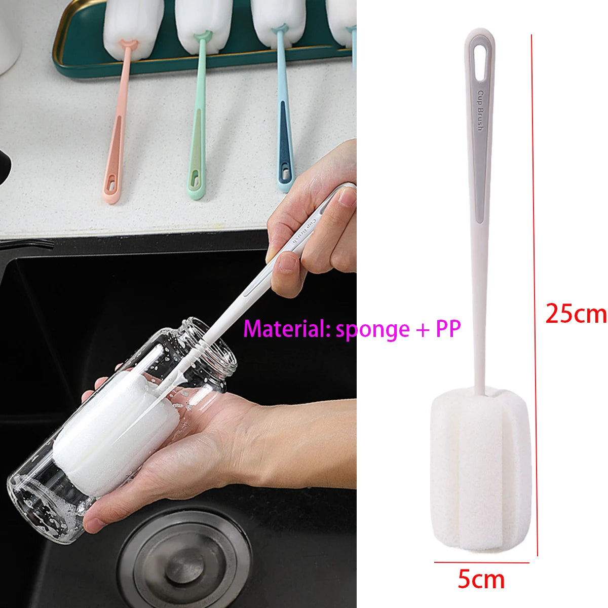 Long Handle Cup Brush,Kitchen Glass Bottle Cleaning Brush,Milk Bottle Tea Cup