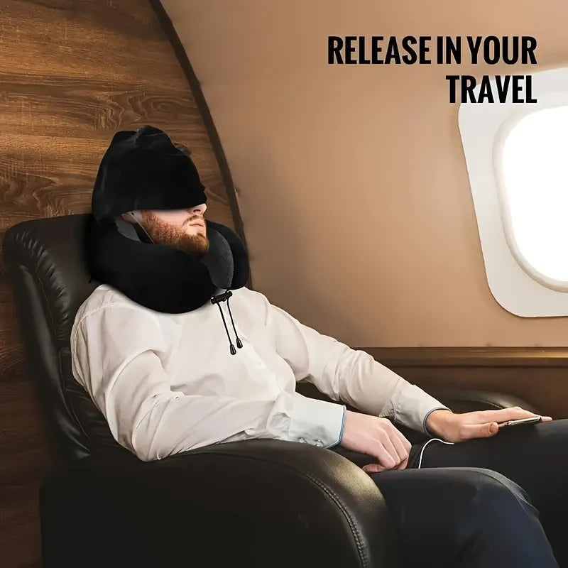 Memory Foam Hooded U-Shaped Travel Pillow with Detachable Cover Portable
