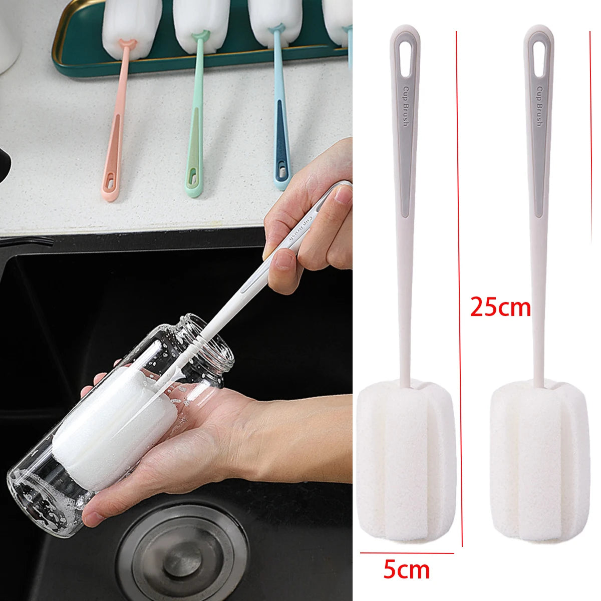 Long Handle Cup Brush,Kitchen Glass Bottle Cleaning Brush,Milk Bottle Tea Cup