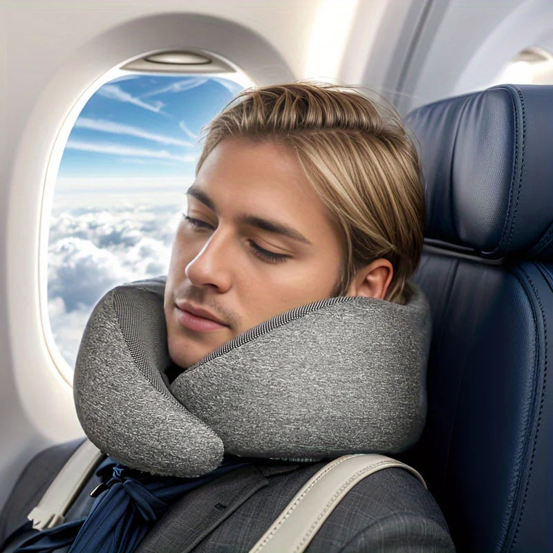 1 comfy memory foam travel pillow with breathable sleeve, machine washable