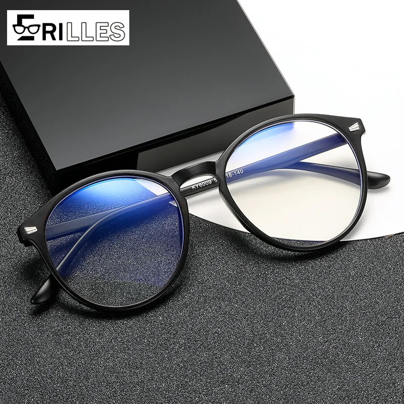 Blue Light Blocking Glasses, Vintage Round Full Frame with Metal Rivet Details
