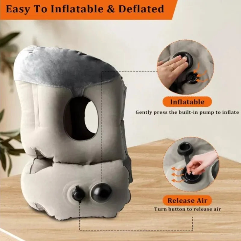 Inflatable Travel Pillow with Soft Slipcover Airplane Sleep Comfort Support Neck