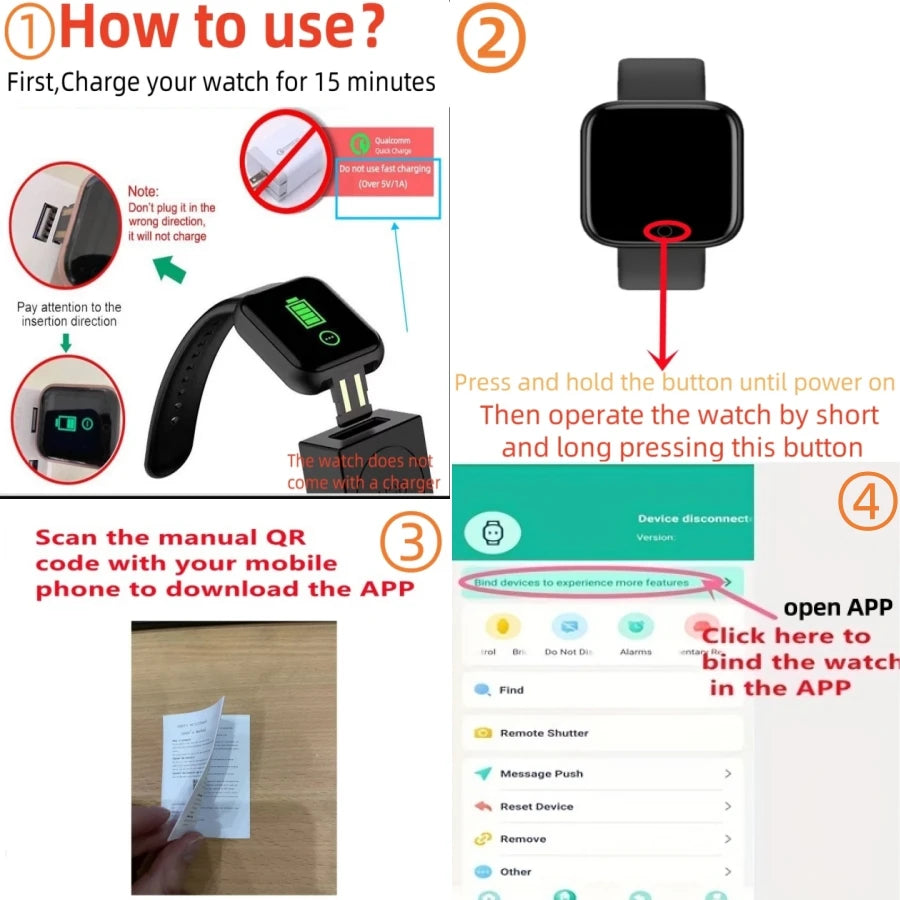 Smart Watch For Women Men Wristwatch Bluetooth Connected Phone Player Music