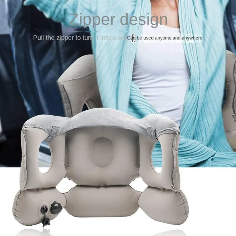 Inflatable Travel Pillow with Soft Slipcover Airplane Sleep Comfort Support Neck