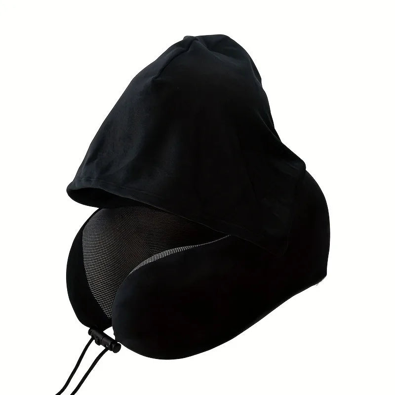 Memory Foam Hooded U-Shaped Travel Pillow with Detachable Cover Portable